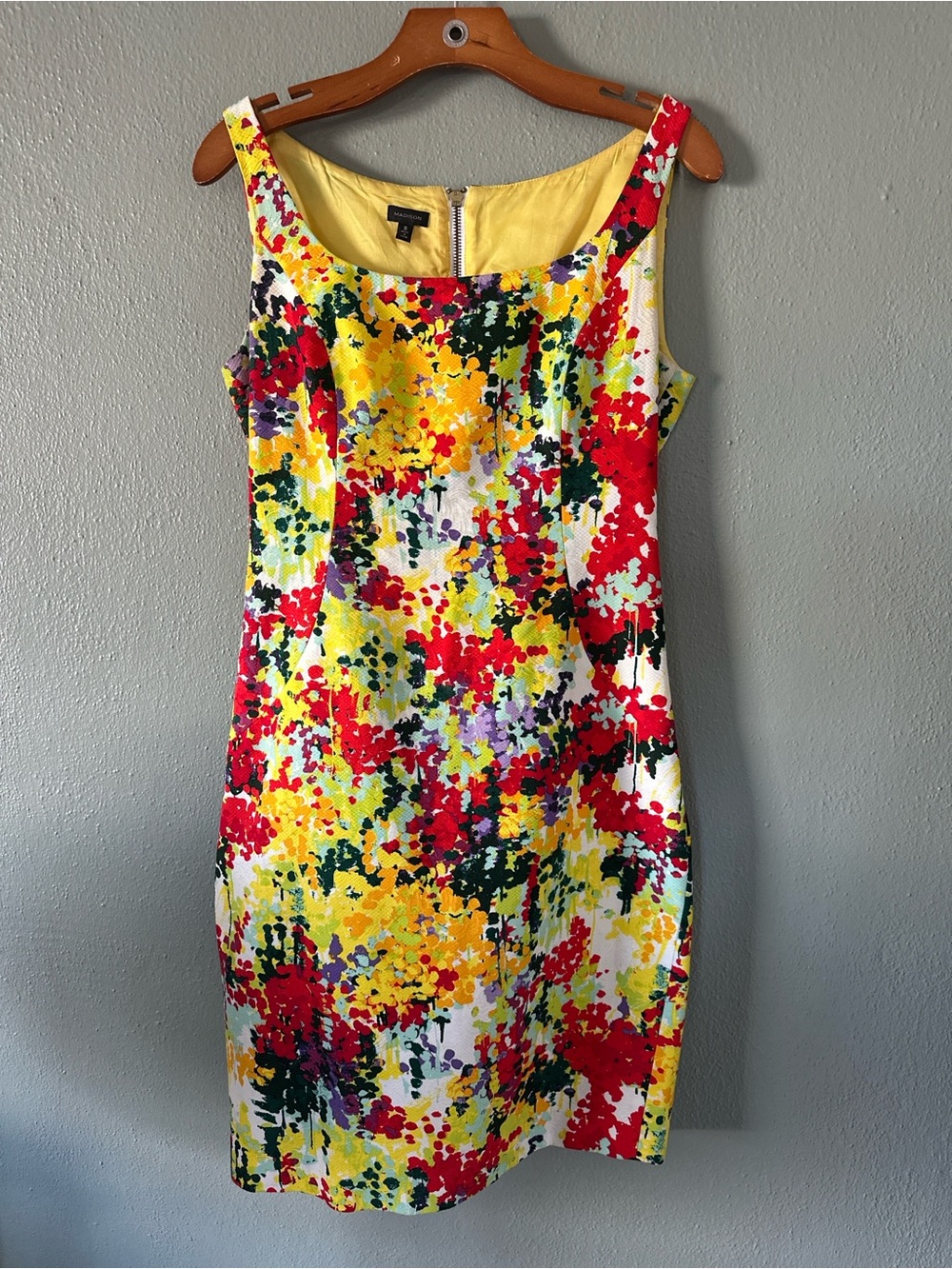 MADISON Artsy Splatter Print Two Way Back Zipper Sheath Dress | 8 - Picture 8 of 16